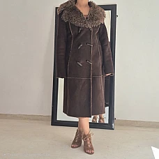 Manteau, taille 36, long en daim – marron Manteau, taille 36, long en daim – marron